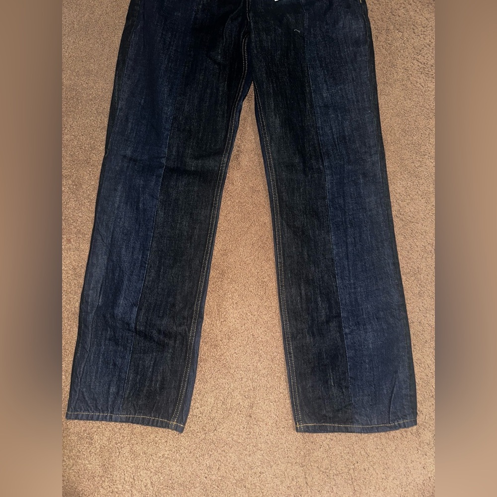 Mango two toned dark blue indigo denim straight leg jeans 100% cotton - Picture 4 of 8